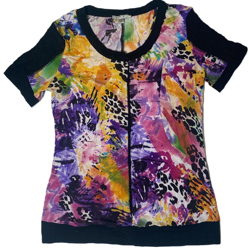 Alberto Makali Multi Color Top with Lace Details Size Medium